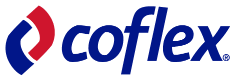 Logotipo de la marca Coflex con un emblema rojo y azul.